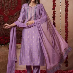 GoSriKi Ethnic Motifs Printed Gotta Patti Straight Kurta With Trousers And Dupatta-46