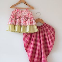 LOVE THE WORLD TODAY Girls Floral Printed Angrakha Pure Cotton Top with Dhoti Pants-image-56