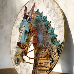 Art Street Blue & Brown Paper Horse collage art Retro pattern Birds and Animals Wall Art-image-61