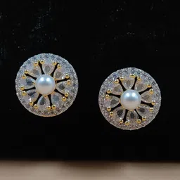 JYONA Gold-Plated American Diamond Studded Circular Shaped Studs-47