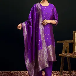 SANISA Women Woven Design Kurta with Trousers & Dupatta-image-90