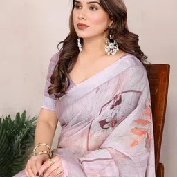 vj fashion Floral Zari Linen Blend Saree-52
