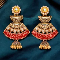 Anouk Metal Kundan Studded Dome Shaped Meenakari  Jhumkas Earrings-58