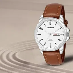 SPENCHER Men Brass Dial & Leather Bracelet Style Straps Analogue Multi Function Watch SW Track Number-5