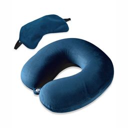 Aura Navy Blue Set of 4 Memory Foam Filled Polyester Travel Pillow-35