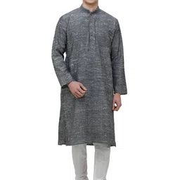 Exotic India Men Textured Solid Cotton Kurta with Churidar-picture-16