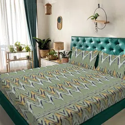 Myntra Elegant Homes Green & Orange Geometric 300 TC King Bedsheet with 2 Pillow Covers-picture-5