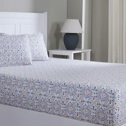 MASPAR Rust & White Printed Pure Cotton 144 TC Double Bed Fitted Bedsheet Set1.83 x 1.98 m-0