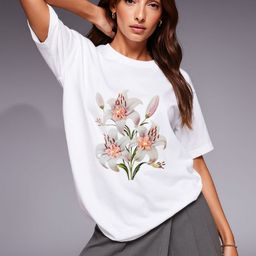 GRACE & JACK Floral Printed Embellished Round Neck Cotton Oversized T-shirt-image-96