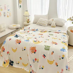 JC HOME Cream-Coloured & Yellow Geometric Mild Winter 300 GSM Double Bed Blanket-image-55