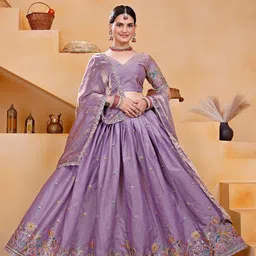 VAIRAGEE Embroidered Thread Work Ready to Wear Lehenga & Unstitched Blouse With Dupatta-picture-19