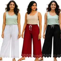 ecoundies Pack of 3 Women Straight Fit Multicolor Lycra Blend Trousers-picture-3