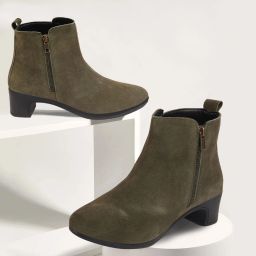 Flared Heel Mid Top Suede Leather Zipper Closure Winter Chelsea Boots For Women-9
