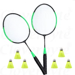 Exotic Green Kids Racket Set with 6 Shuttlecock For Kids Badminton Kit-image-78