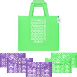 Pack of 6 Smile Foldable Grocery/Shopping Bags For Women | Green & Purple Pack of 6 Grocery Bags-image-72