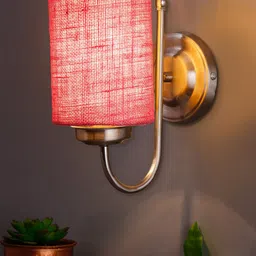 Devansh Pink Jute Wall Mounted Lamp With Steel Base-13
