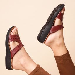 Healers Women Red Solid Leather Heels-36