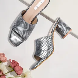 ELLE Grey & Black Snakeskin Textured Block Heels-20