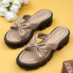 Roadster Beige Open Back Platform Heels-51