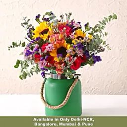 Vibrant Mixed Flowers Green Jar-15