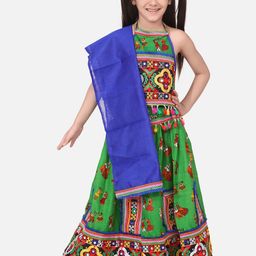 BownBee Girls Green & Blue Embroidered Ready to Wear Chaniya Choli-picture-56
