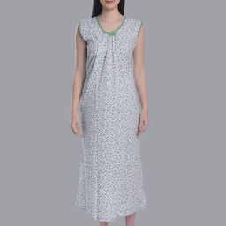 CIERGE Green Printed Pure Cotton Maxi Nightdress-image-56