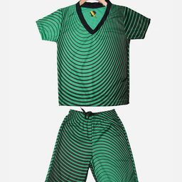 TINY HUG Boys Green & Black Printed T-shirt with Shorts-6