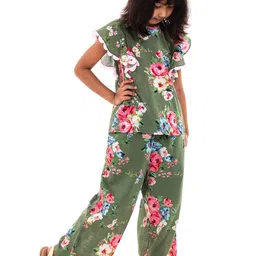 A Little Fable Girls Green & Fuchsia Printed Top with Pyjamas-image-11