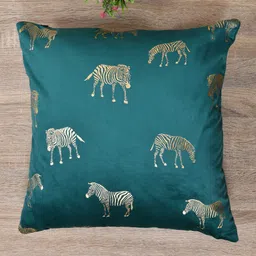 Clasiko Green & Gold-Toned Set of 5 Zebra Velvet Square Cushion Covers-44
