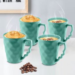 URBAN CHEF Sea Green Textured 4-Pieces Ceramic Glossy Mugs Set-49