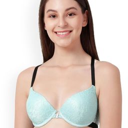 Susie Turquoise Blue & Black Dry-Fit UV Protection Push-Up Bra - Underwired Lightly Padded-image-7