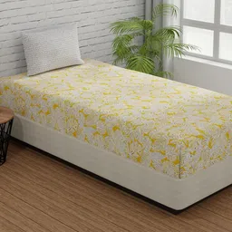 Huesland Yellow & White 2 Pieces Floral Cotton 144 TC Single Bedsheet with 1 Pillow Covers-image-62