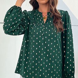 StyleCast Green Ethnic motifs Printed Mandarin Collar Puff Sleeve Top-image-65