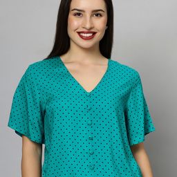 Chemistry Polka Dot Printed Flared Sleeves Regular Top-18