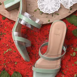 Hydes N Hues Green Striped Block Peep Toes-15