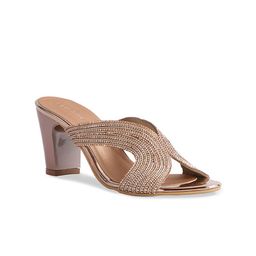 ERIDANI Rose Gold Embellished Party Block Peep Toe Heels-picture-44