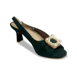 Bowtoes Embellished Open Toe Suede Kitten Heels-21