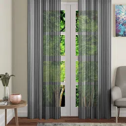 Fashion String Black & Grey 2 Pieces Geometric Printed Sheer Window Curtains-0