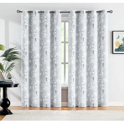BFAM Grey & White Floral Black Out Window Curtain-image-88