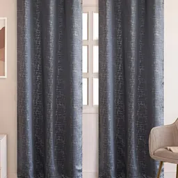 HOMEMONDE Grey & Silver-Toned Set of 2 Black Out Window-15