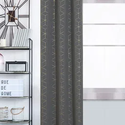 URBAN SPACE Grey & Gold-Toned Geometric Black Out Window Curtain-image-99