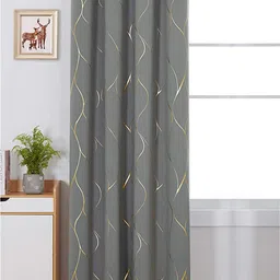 URBAN SPACE Gold Foil Grey & Gold-Toned Printed Cotton Black Out Window Curtain-17