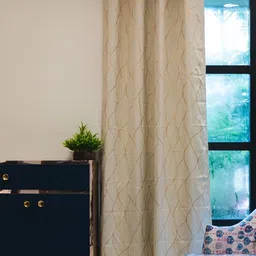 URBAN SPACE Gold Foil Beige & Gold-Toned Abstract Black Out Cotton Window Curtain-21