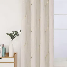 URBAN SPACE Gold Foil Beige & Gold-Toned Printed Cotton Black Out Window Curtain-13