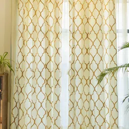 URBAN SPACE Gold-Toned & Brown 2 Pieces Geometric Printed Cotton Window Curtains-12