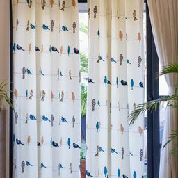 URBAN SPACE White & Blue 2 Pieces Quirky Printed Cotton Door Curtain-67
