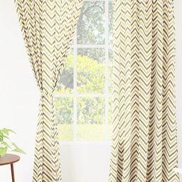 Encasa Homes Beige & White 2 Pieces Striped Long Door Curtain-image-34