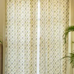 URBAN SPACE Cream-Coloured & Blue 2-Pieces Floral Cotton Long Door Curtains-16