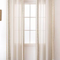 URBAN SPACE Cream-Coloured & Brown 2 Pieces Printed Cotton Long Door Curtains-63