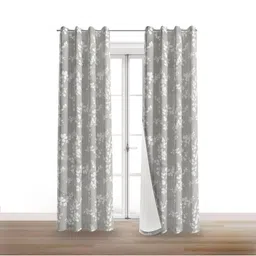 BFAM Grey & White Set of 2 Floral Black Out Door Curtain-image-20
